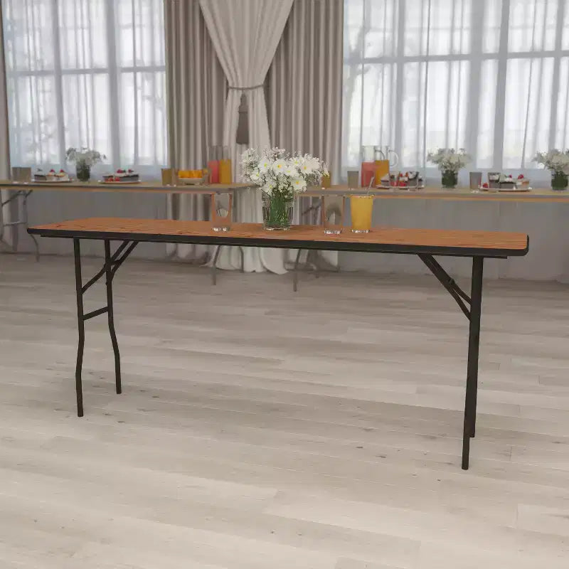6-Foot Rectangular Wood Folding Training Table, 265 lb Capacity, Seats 3