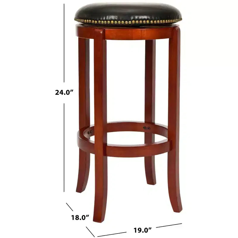 Swivel Counter Stool, Light Cherry & Black, PU Upholstered, Nailhead Trim, 24"H