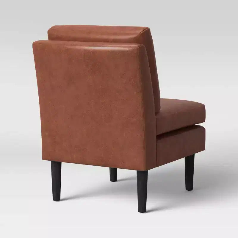 Faux Leather Slipper Chair with Tapered Wood Legs, Caramel, 250 lb Capacity