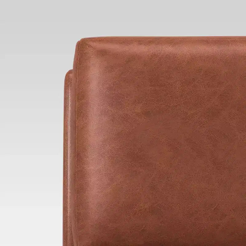 Faux Leather Slipper Chair with Tapered Wood Legs, Caramel, 250 lb Capacity