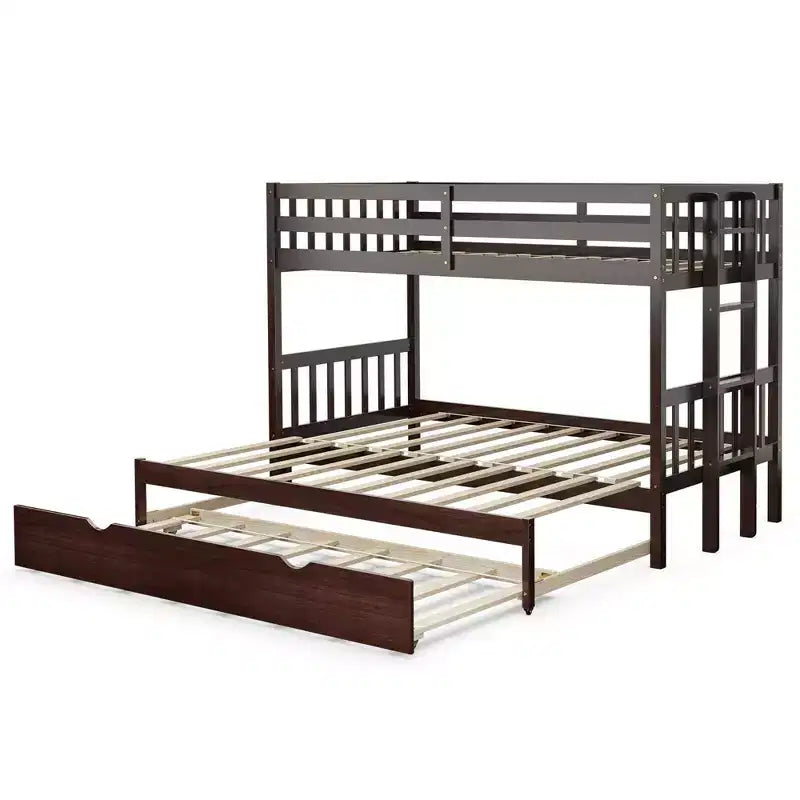 Letto a castello estraibile con letto singolo supplementare e scaletta in legno, bianco/espresso