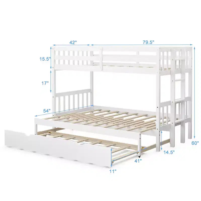 Letto a castello estraibile con letto singolo supplementare e scaletta in legno, bianco/espresso