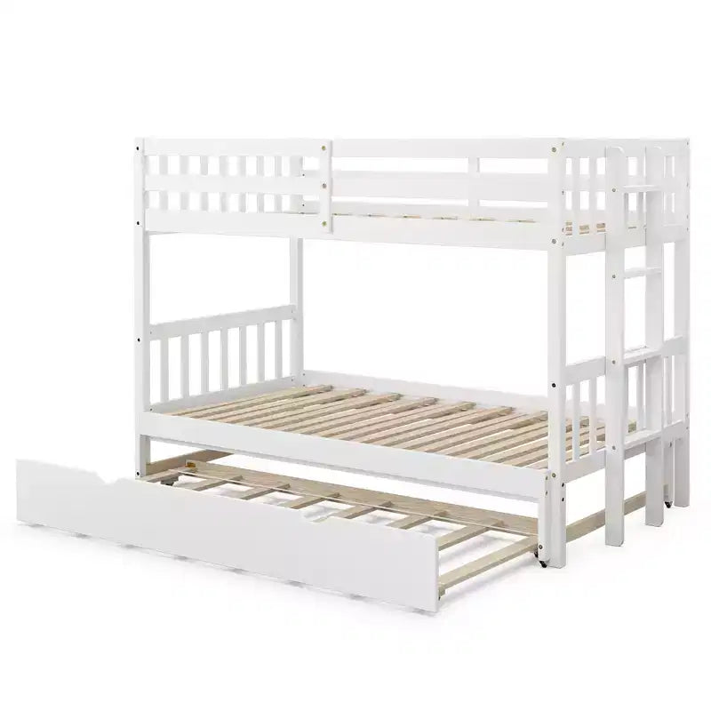 Letto a castello estraibile con letto singolo supplementare e scaletta in legno, bianco/espresso