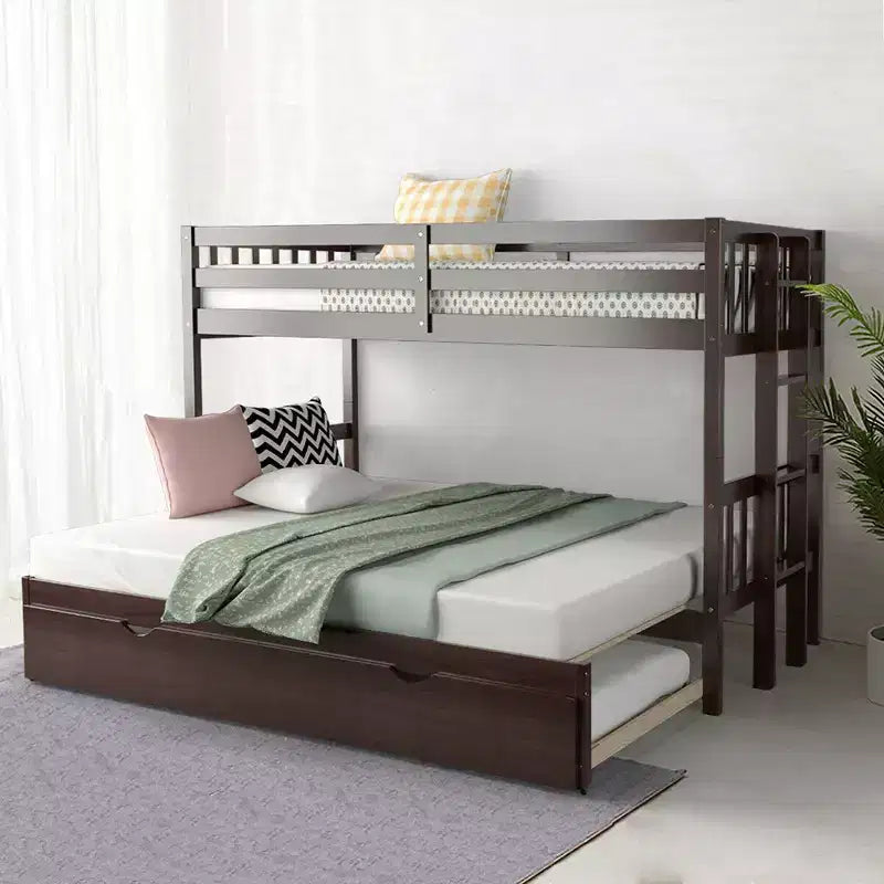 Letto a castello estraibile con letto singolo supplementare e scaletta in legno, bianco/espresso