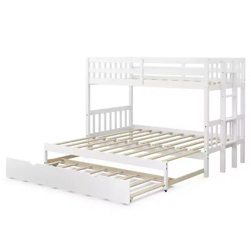 Letto a castello estraibile con letto singolo supplementare e scaletta in legno, bianco/espresso