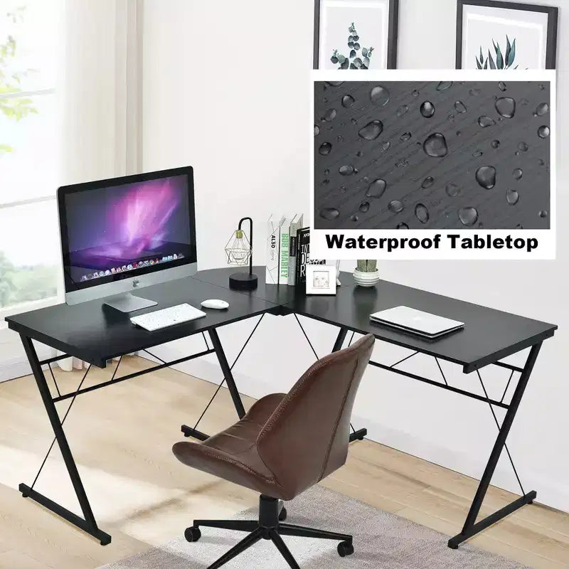 Scrivania per computer e workstation studio a L da 150 cm, marrone e nero, salvaspazio ad angolo