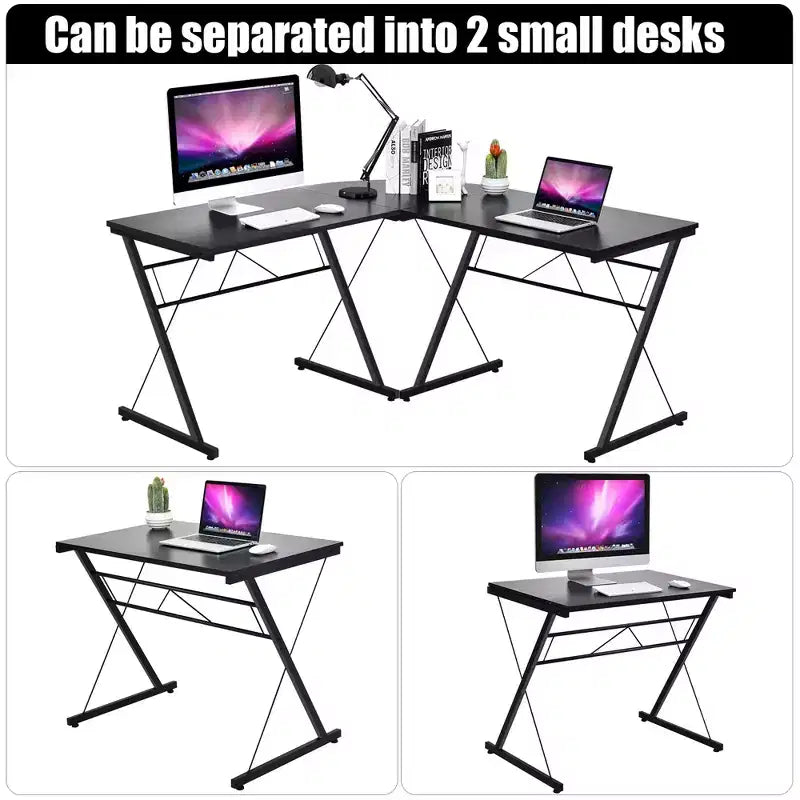 Scrivania per computer e workstation studio a L da 150 cm, marrone e nero, salvaspazio ad angolo