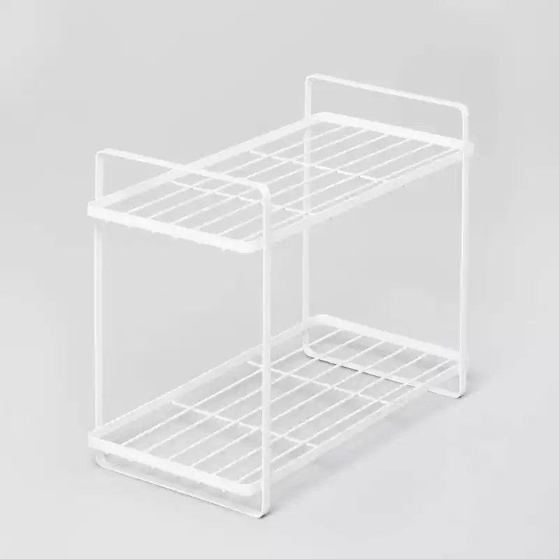 Organizzatore da bagno a 2 livelli, acciaio inossidabile, verniciato a polvere, 38 cm di larghezza, nessun assemblaggio richiesto