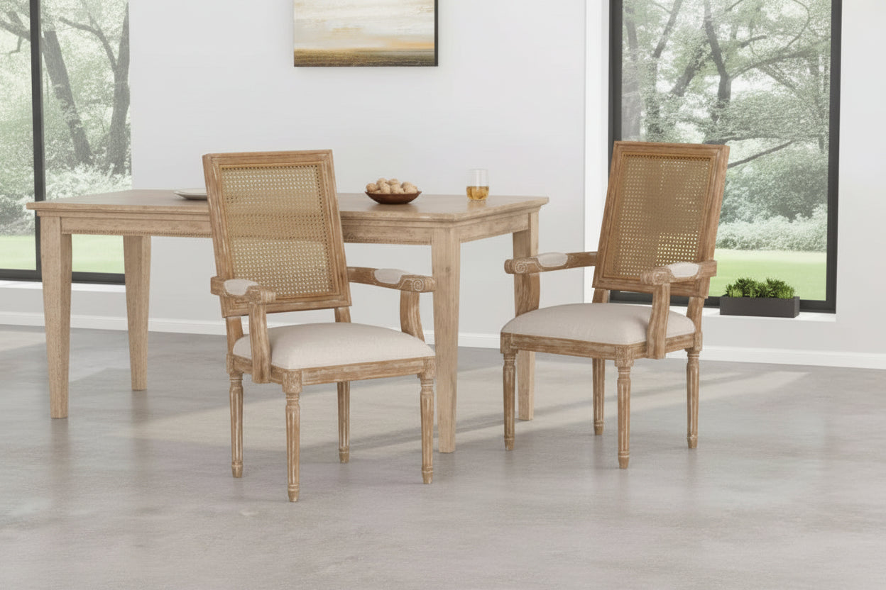 Set of 2 Maria French Country Wood and Cane Upholstered Dining Chairs - Christopher Knight Home