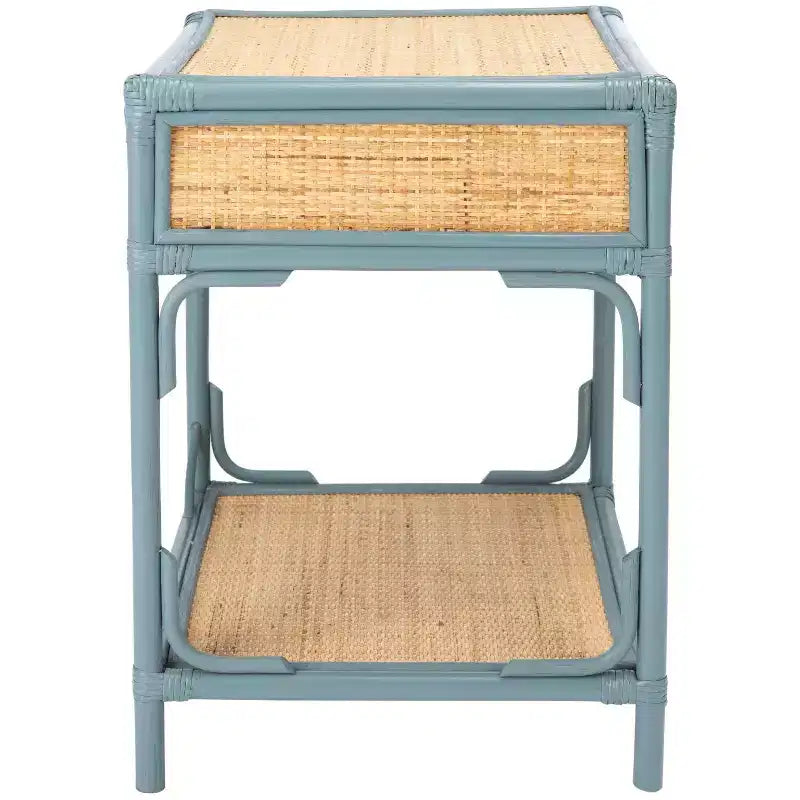 Comodino in legno e rattan con 1 cassetto e 1 ripiano aperto, stile coloniale britannico, 50 kg