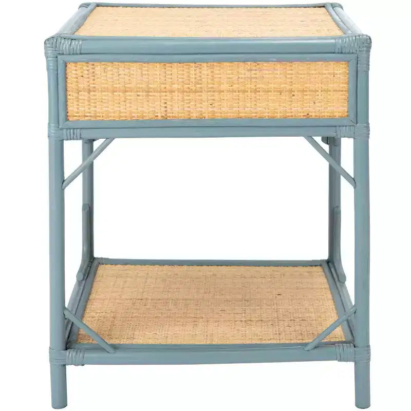 Comodino in legno e rattan con 1 cassetto e 1 ripiano aperto, stile coloniale britannico, 50 kg
