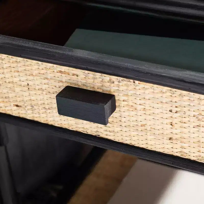 Comodino in legno e rattan con 1 cassetto e 1 ripiano aperto, stile coloniale britannico, 50 kg