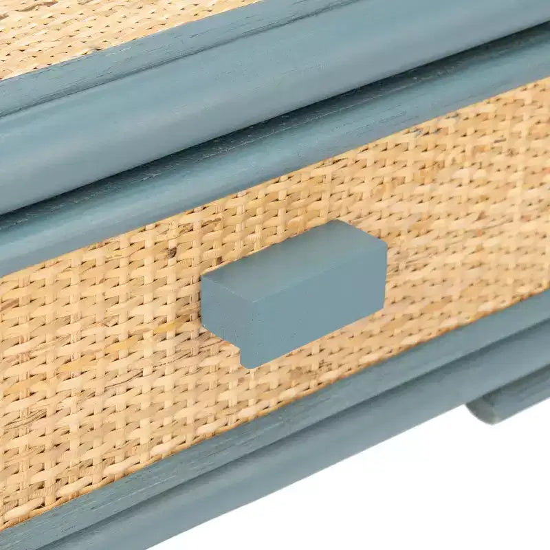 Comodino in legno e rattan con 1 cassetto e 1 ripiano aperto, stile coloniale britannico, 50 kg