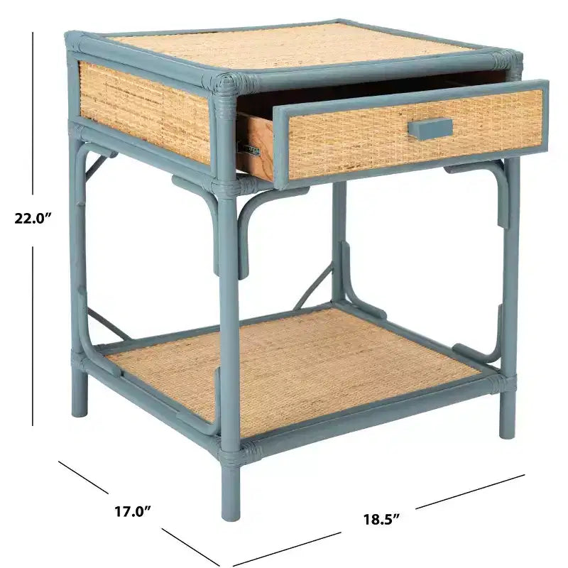 Comodino in legno e rattan con 1 cassetto e 1 ripiano aperto, stile coloniale britannico, 50 kg