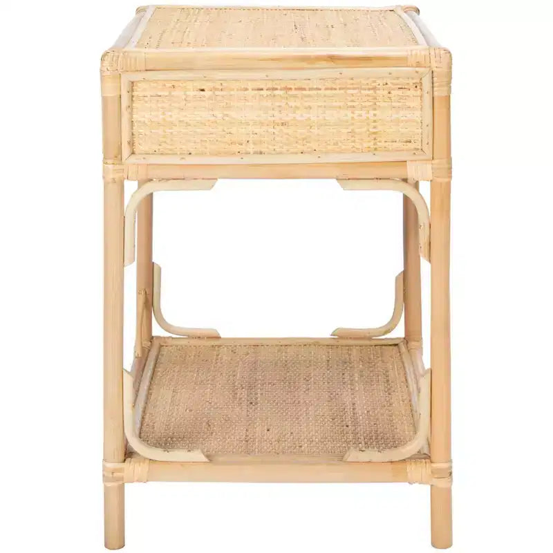Comodino in legno e rattan con 1 cassetto e 1 ripiano aperto, stile coloniale britannico, 50 kg