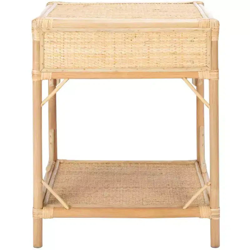 Comodino in legno e rattan con 1 cassetto e 1 ripiano aperto, stile coloniale britannico, 50 kg