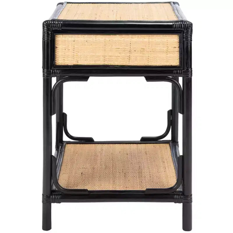Comodino in legno e rattan con 1 cassetto e 1 ripiano aperto, stile coloniale britannico, 50 kg