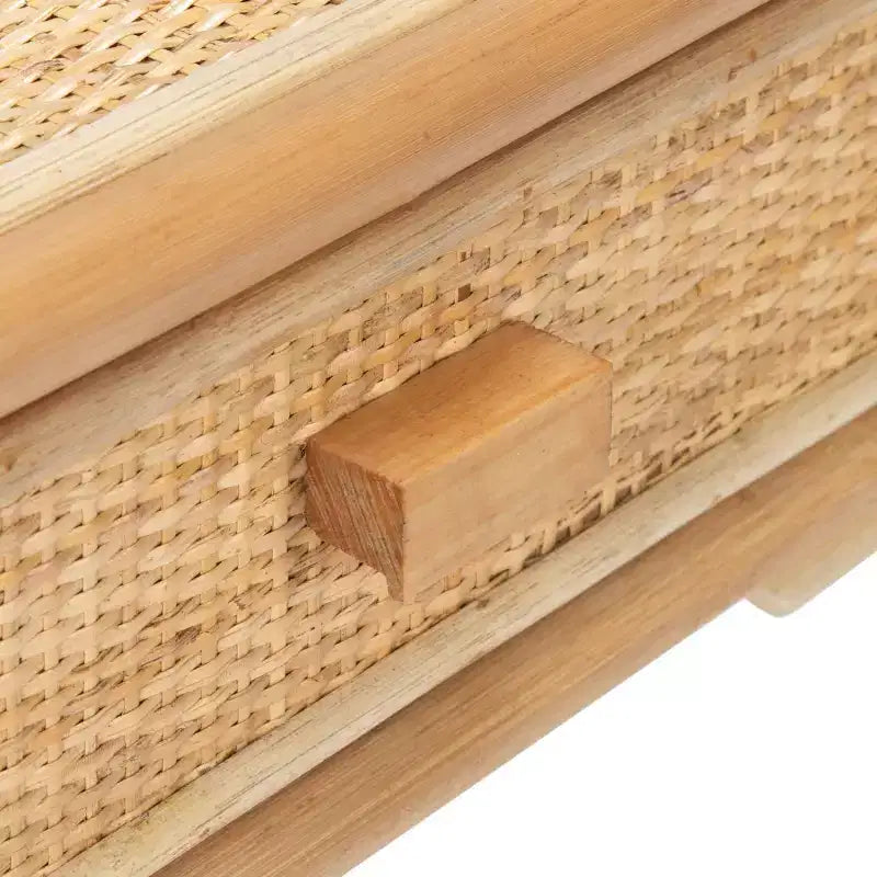 Comodino in legno e rattan con 1 cassetto e 1 ripiano aperto, stile coloniale britannico, 50 kg
