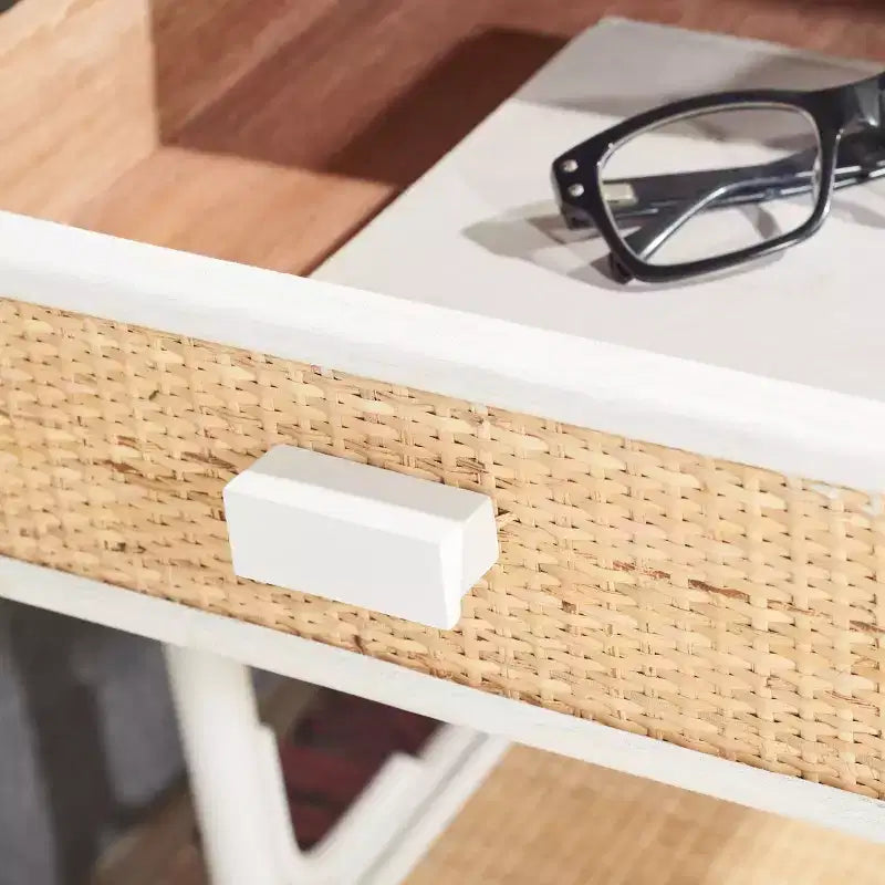 Comodino in legno e rattan con 1 cassetto e 1 ripiano aperto, stile coloniale britannico, 50 kg