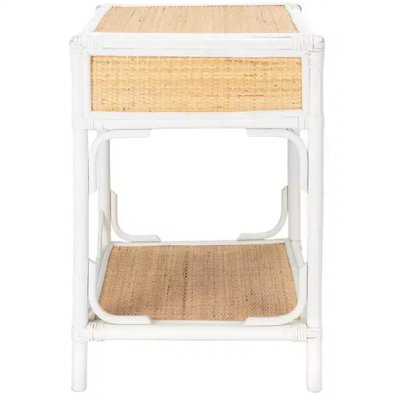 Comodino in legno e rattan con 1 cassetto e 1 ripiano aperto, stile coloniale britannico, 50 kg