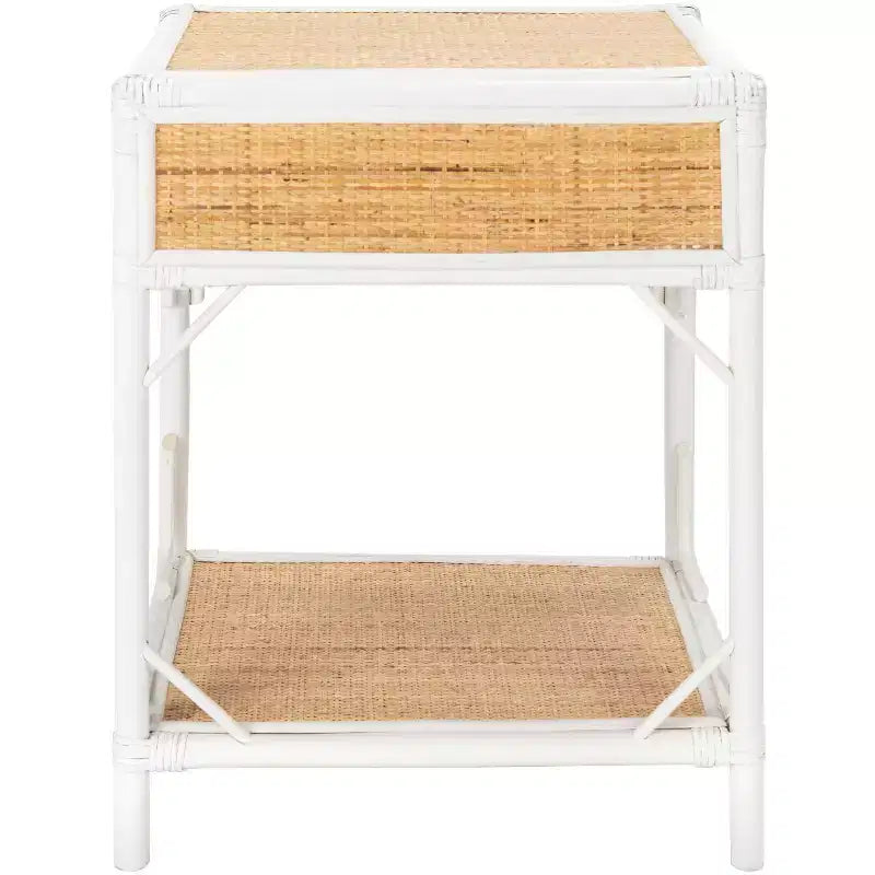 Comodino in legno e rattan con 1 cassetto e 1 ripiano aperto, stile coloniale britannico, 50 kg