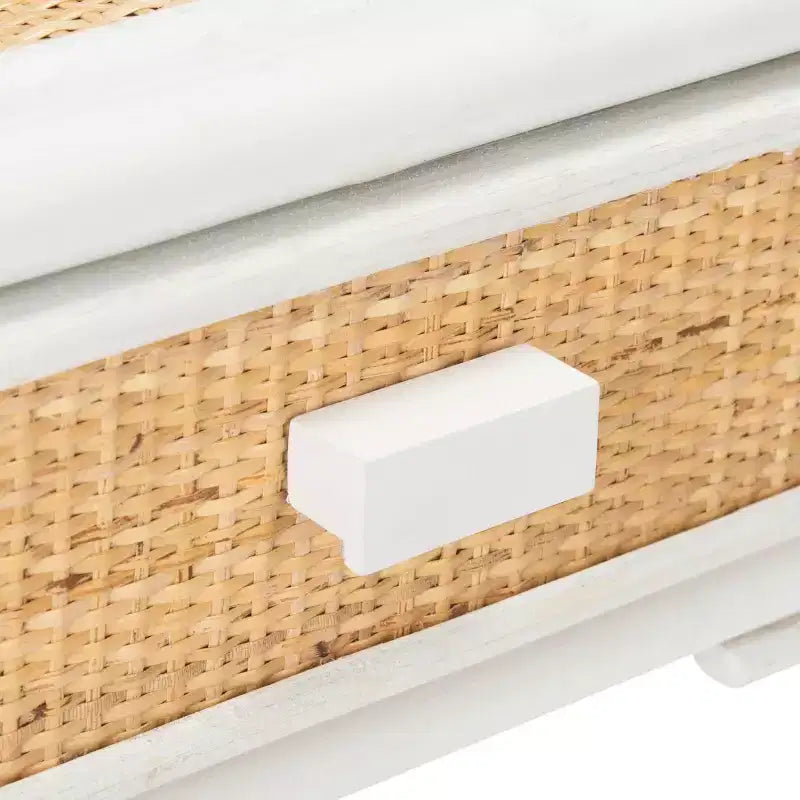 Comodino in legno e rattan con 1 cassetto e 1 ripiano aperto, stile coloniale britannico, 50 kg