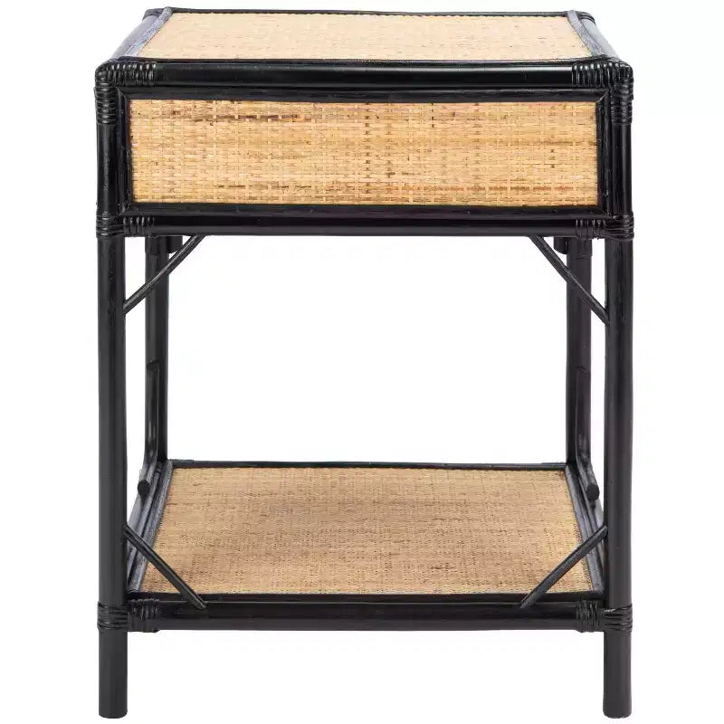 Comodino in legno e rattan con 1 cassetto e 1 ripiano aperto, stile coloniale britannico, 50 kg