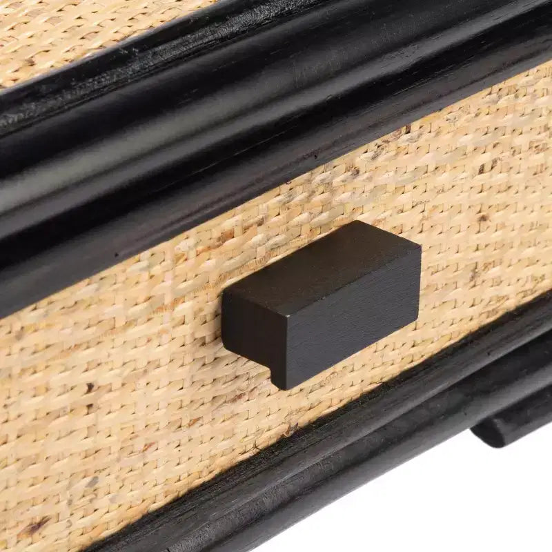 Comodino in legno e rattan con 1 cassetto e 1 ripiano aperto, stile coloniale britannico, 50 kg