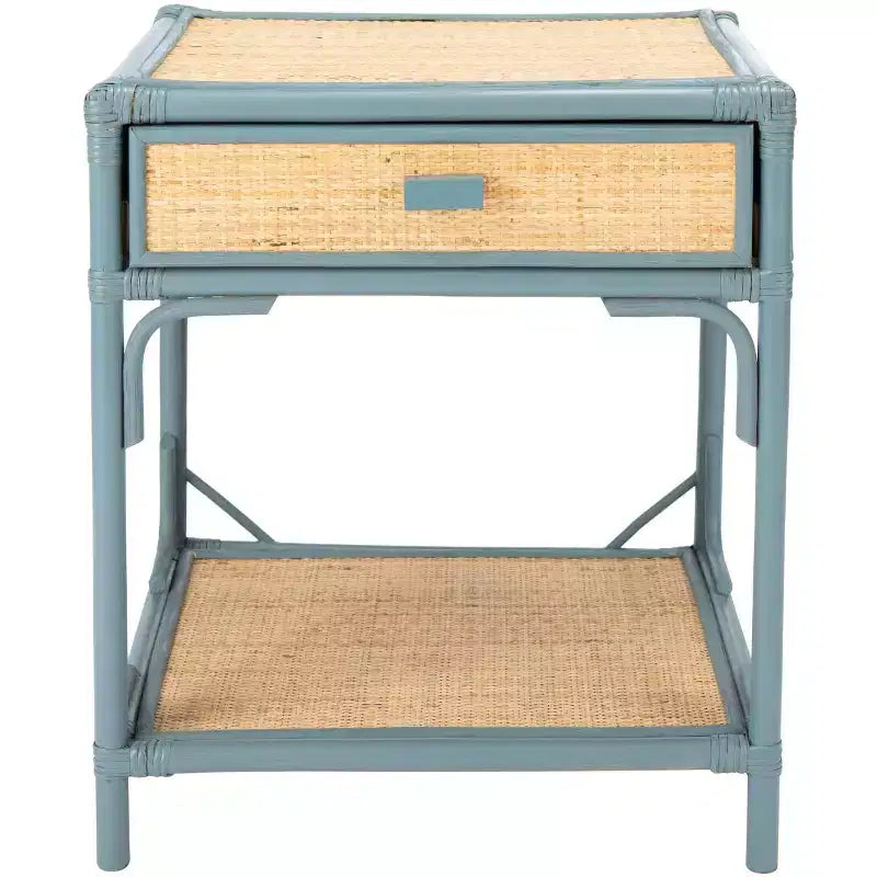 Comodino in legno e rattan con 1 cassetto e 1 ripiano aperto, stile coloniale britannico, 50 kg