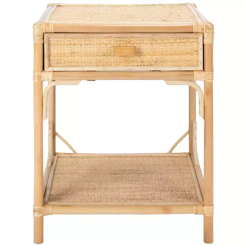 Comodino in legno e rattan con 1 cassetto e 1 ripiano aperto, stile coloniale britannico, 50 kg