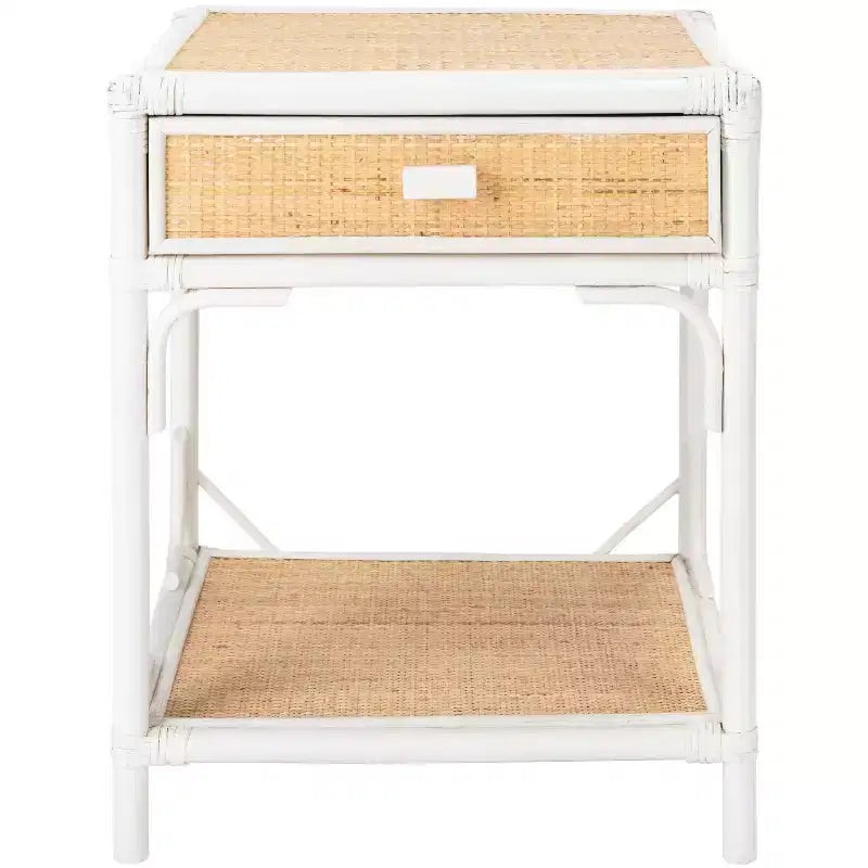 Comodino in legno e rattan con 1 cassetto e 1 ripiano aperto, stile coloniale britannico, 50 kg